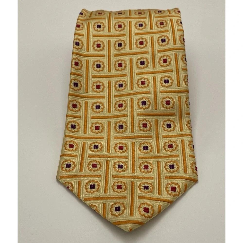 Trussardi‎ Men's 100% Silk Italy Patterned Necktie Gold